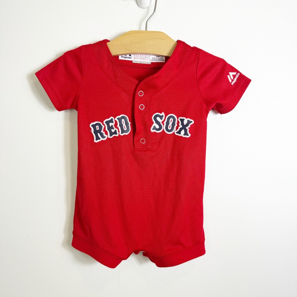 Majestic Baseball Romper Boys 3/6M Red Boston Red Sox Cool Base Bodysuit
